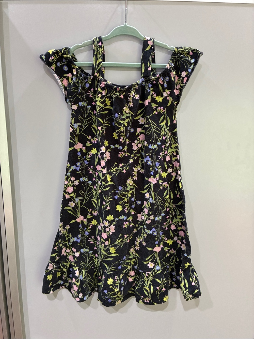 The Children's Place Black Floral Ruffle-Hem Sundress with Pink & Green Blooms